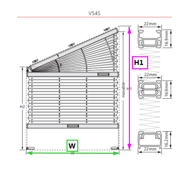 002-PB CF VS4S dimensions W+H1 plissegardin