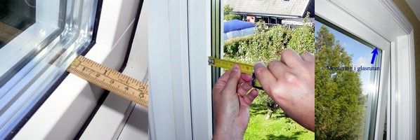 exempel mäta glaslistdjup för persiennmontering, med exempel på djup under 10 mm, 10–20 mm och över 20–25 mm