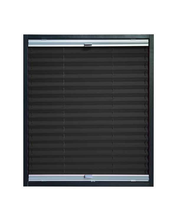 alt="Blackout pleated blind made of folded fabric that effectively blocks light to create a dark and relaxing environment, with top and bottom draw adjustment for flexible light control"
