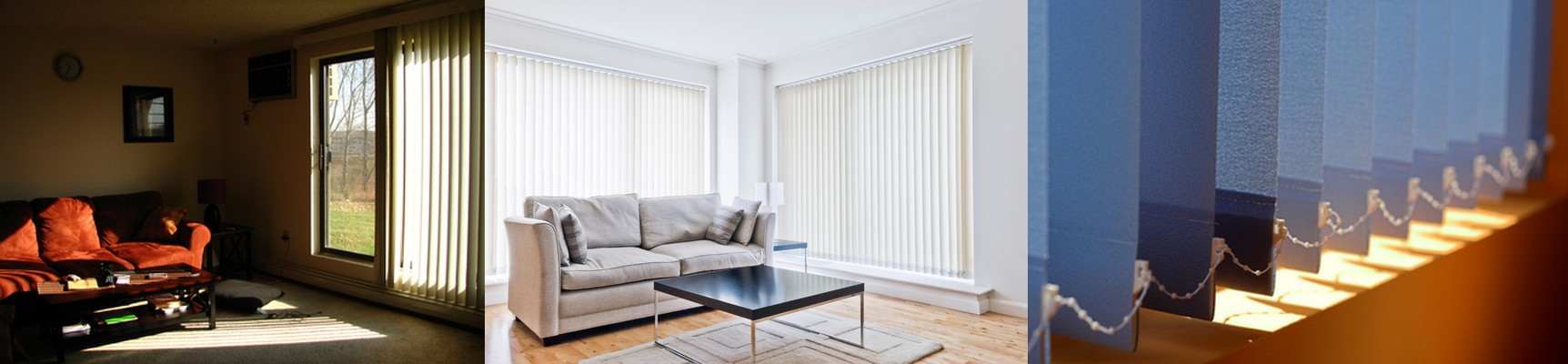 Vertical fabric blinds in a window with vertical panels suspended from a track that tilt and slide for flexible light control and privacy in modern interiors