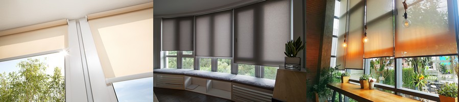 Custom-made roller blinds in various fabrics and colours